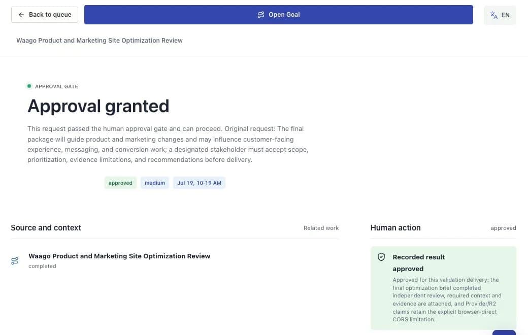 Waago approval and authorization flow