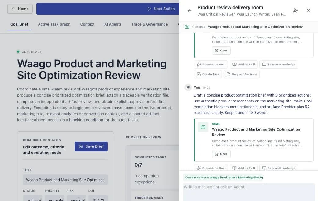 Waago real-time collaboration inside a Goal Space